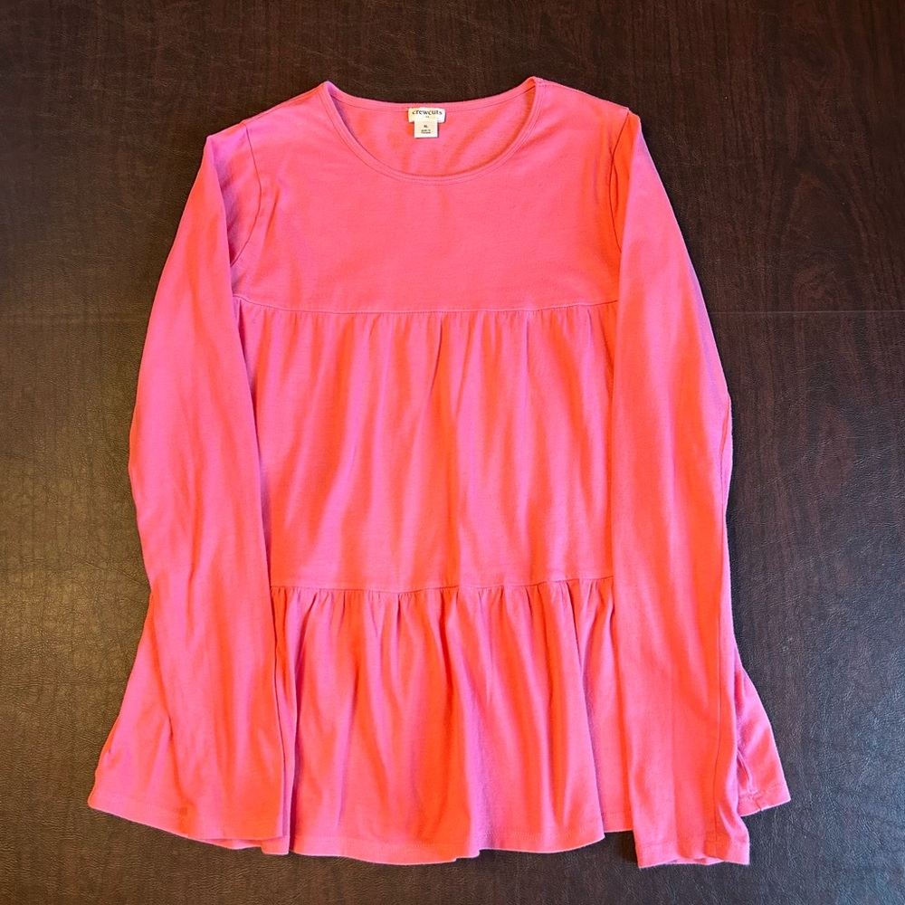 J Crew Girls Size XL Crewcuts Pink Gathered Long Sleeve Tier Top